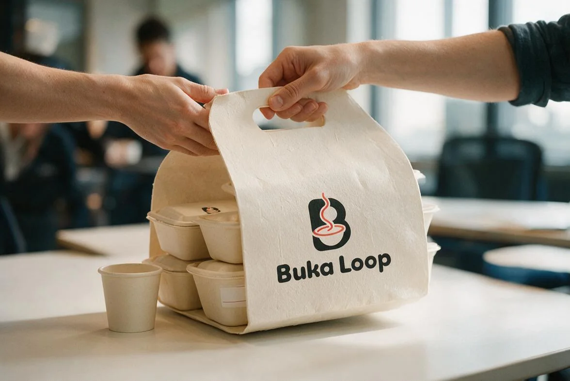 Grouped lunch packs arranged for a Buka Loop office handoff