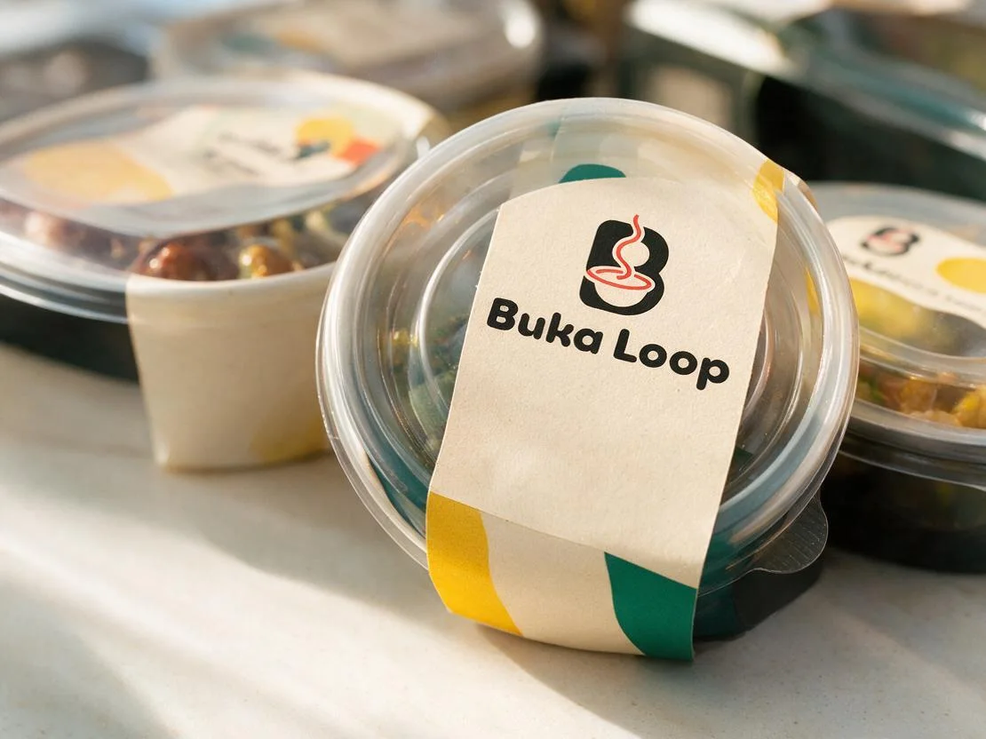 Buka Loop side-dish labels on takeaway containers